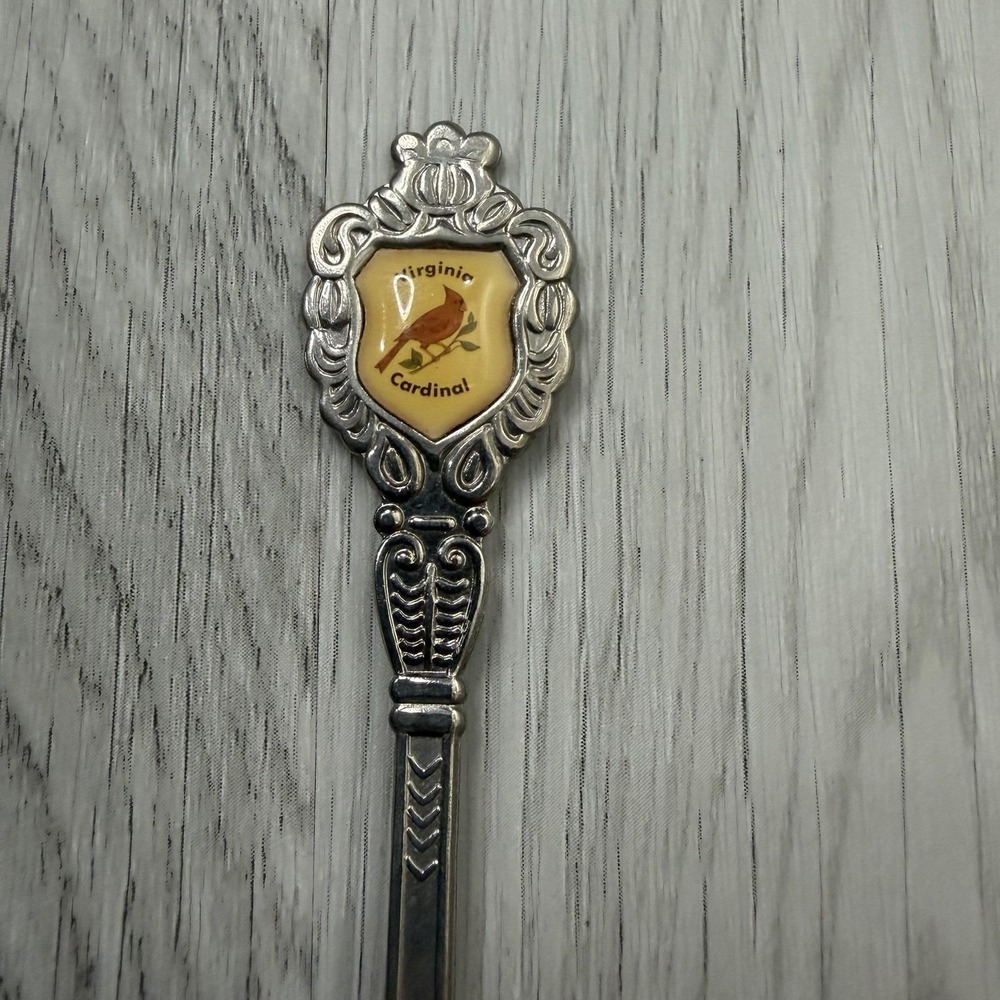 Virginia Cardinal State Bird Souvenir Spoon Enamel Ornate Handle - Picture 2 of 3